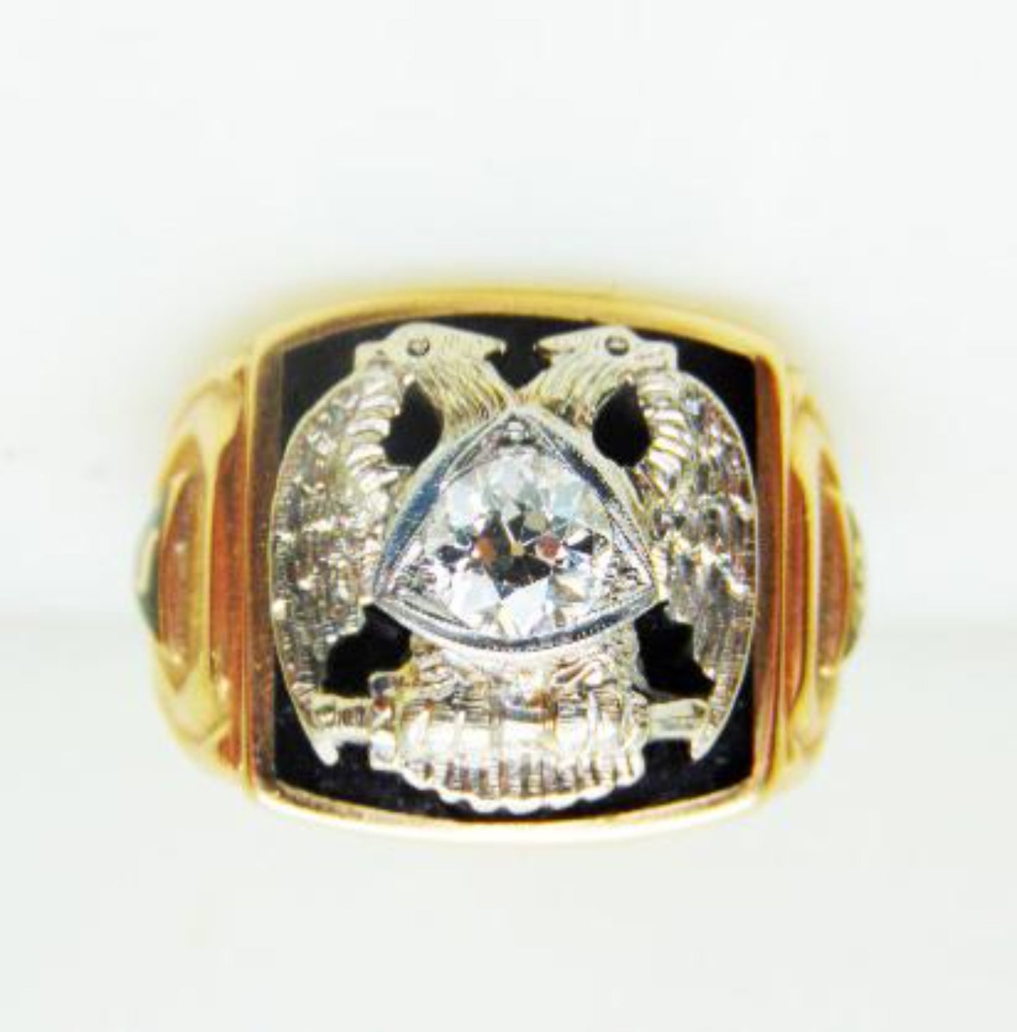 32 Degree Masonic Scottish Rite 14K Yellow gold and Platinum ring with Diamond